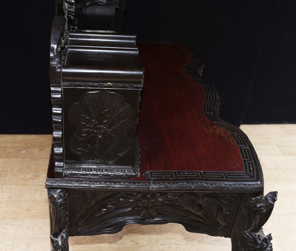 Antique Japanese Desk and Chair Set - Carved Hardwood 1880 View XI