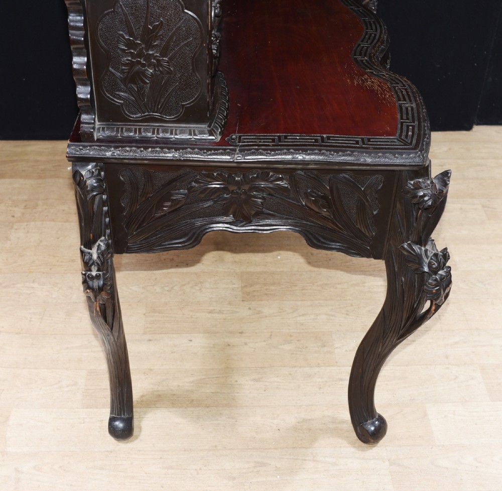 Antique Japanese Desk and Chair Set - Carved Hardwood 1880 View XII
