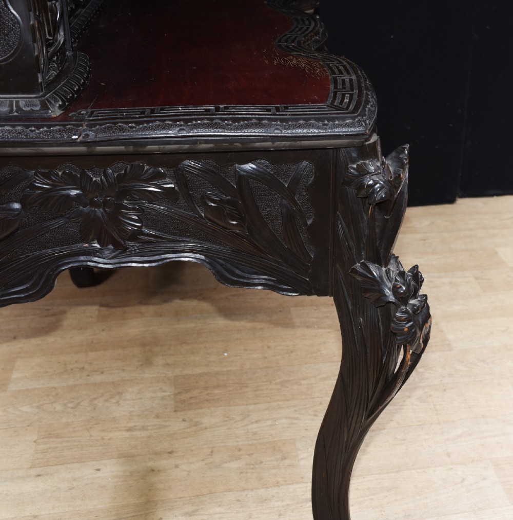 Antique Japanese Desk and Chair Set - Carved Hardwood 1880 View XIII