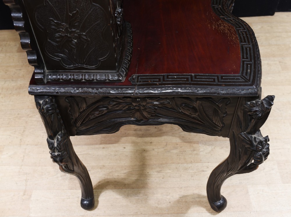 Antique Japanese Desk and Chair Set - Carved Hardwood 1880 View XV