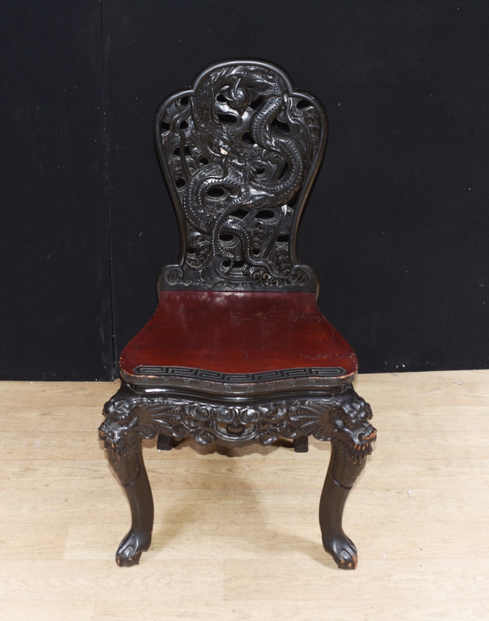 Antique Japanese Desk and Chair Set - Carved Hardwood 1880 View XVII