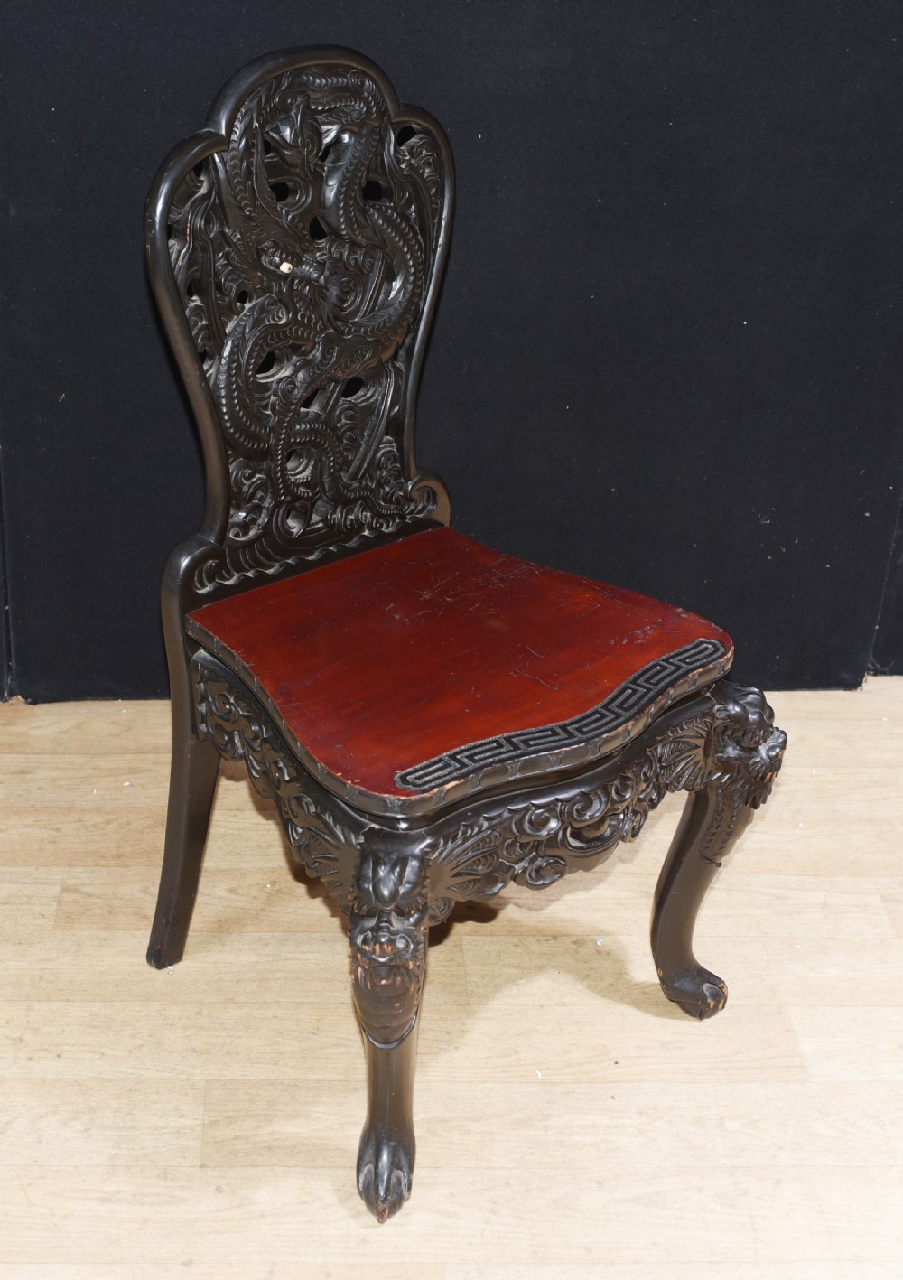 Antique Japanese Desk and Chair Set - Carved Hardwood 1880 View XIX