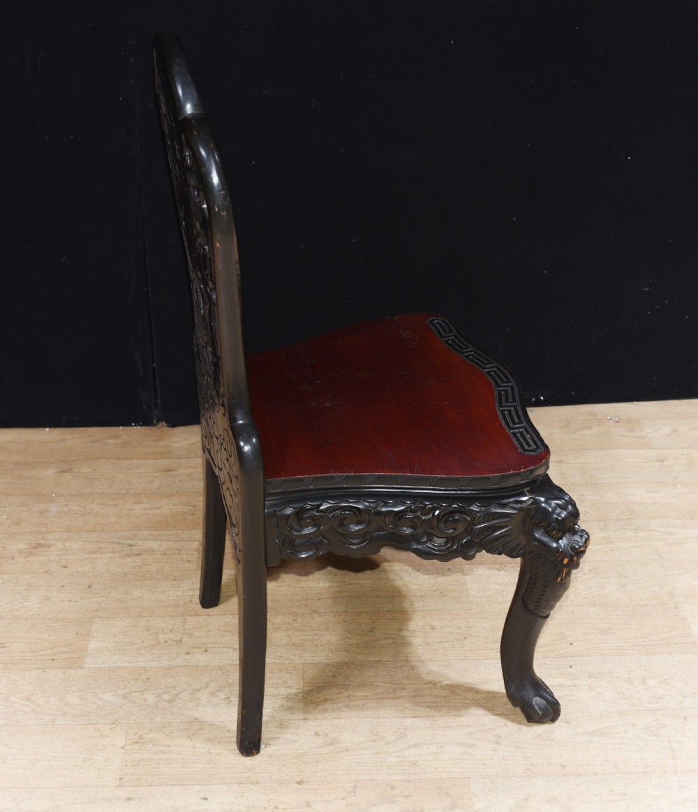 Antique Japanese Desk and Chair Set - Carved Hardwood 1880 View XX