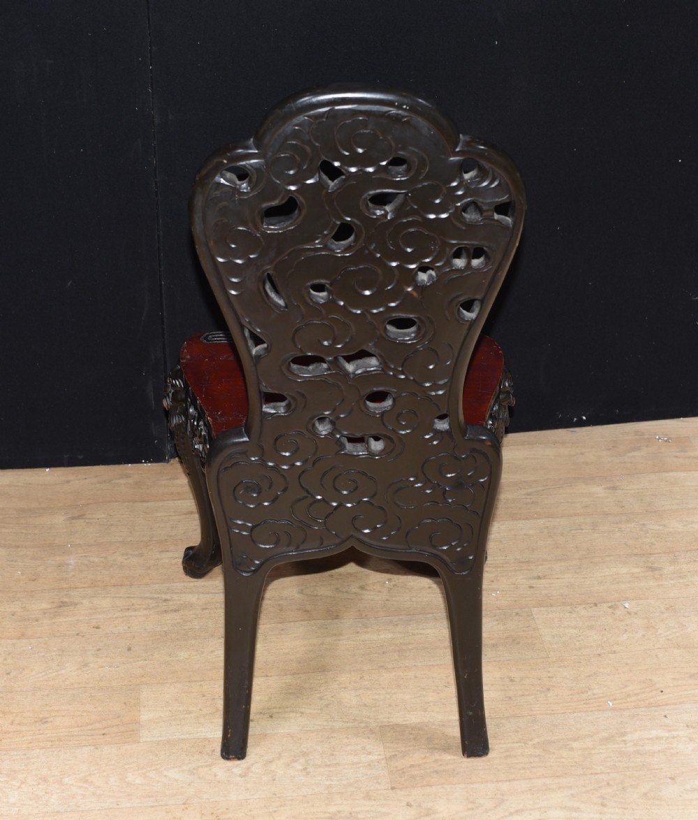 Antique Japanese Desk and Chair Set - Carved Hardwood 1880 View XXI
