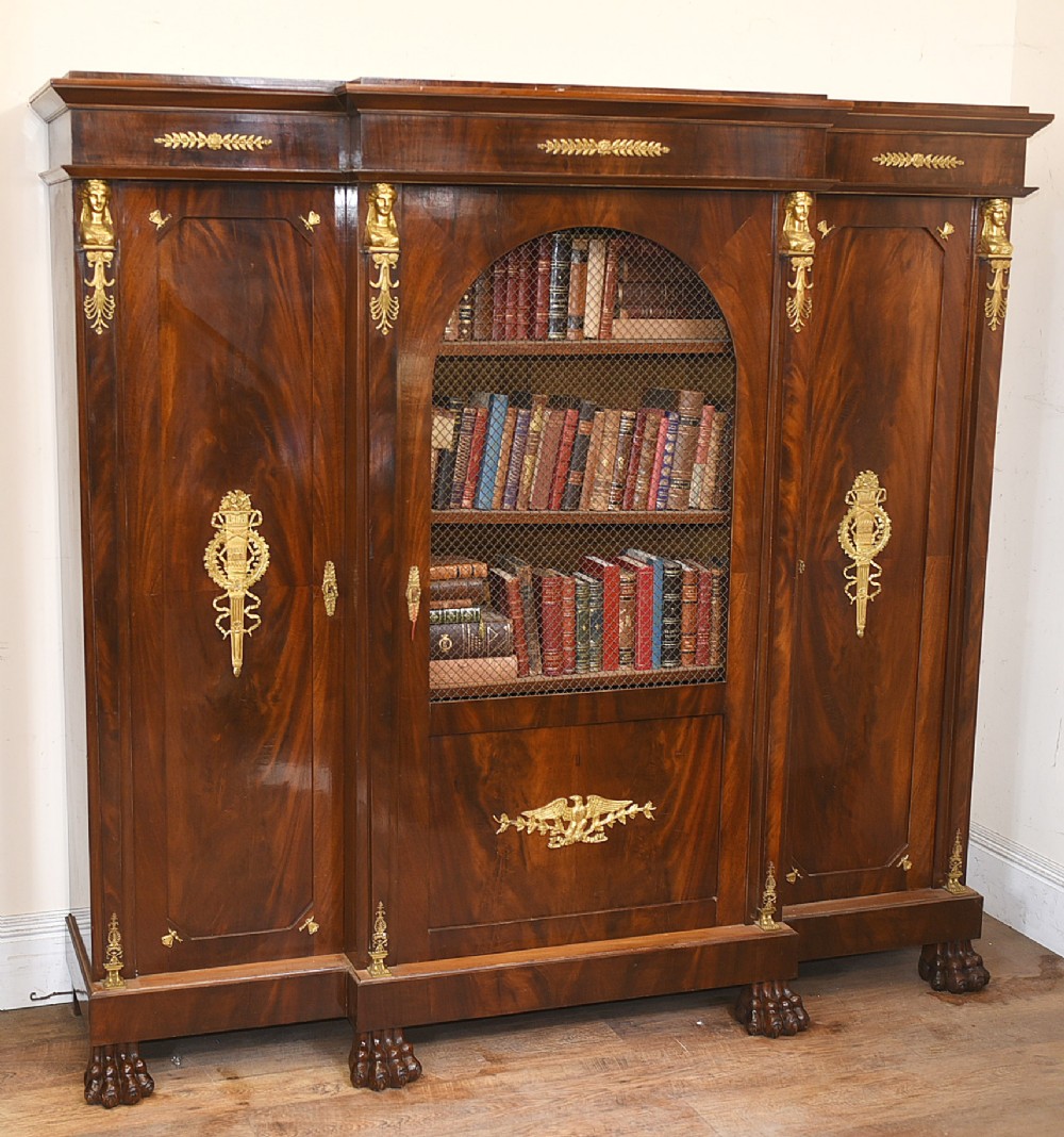 Antique Bookcase - French Empire Cabinet Flame Mahogany 1880