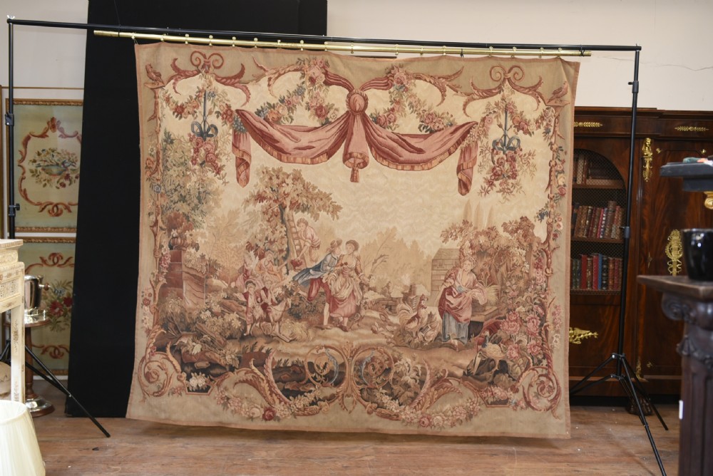 Antique French Tapestry Classical Courtly Love Romance 1860 View II