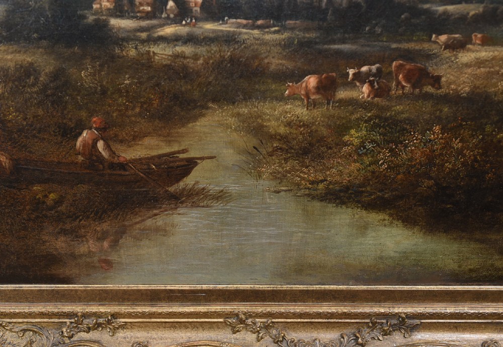 Victorian Oil Painting English Norfolk Landscape Rustic Circa 1860 Arcadia View XVI