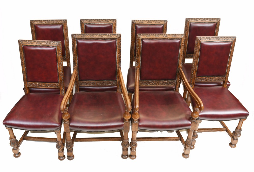 Set Oak Dining Chairs English Antique Farmhouse Furniture View II