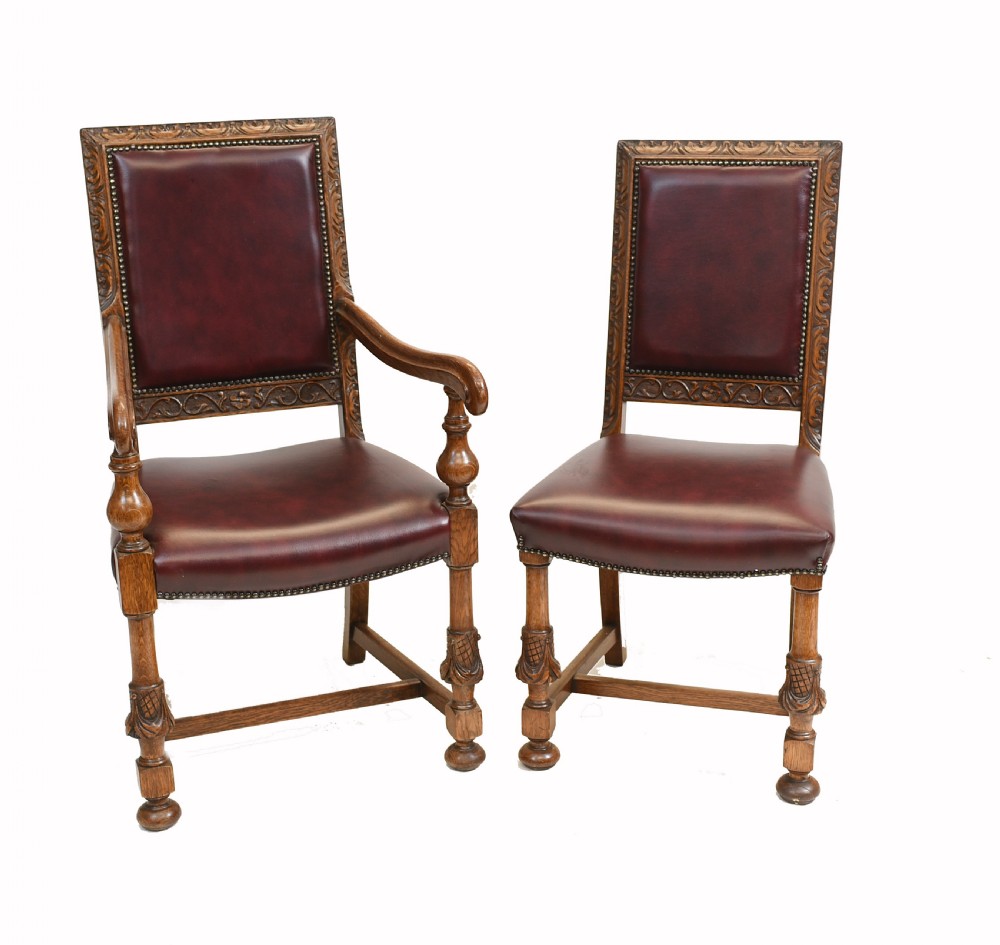 Set Oak Dining Chairs English Antique Farmhouse Furniture View III
