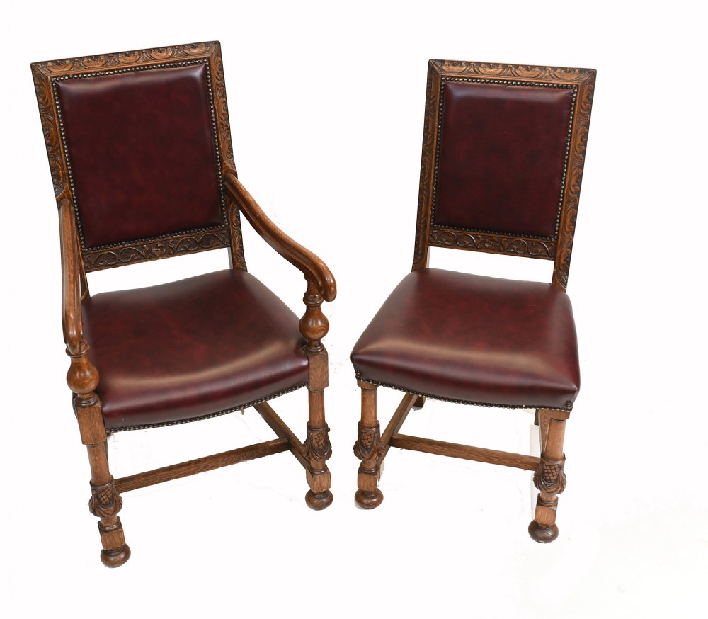 Set Oak Dining Chairs English Antique Farmhouse Furniture View V