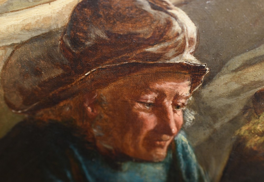 Victorian Oil Painting Portrait Girl and Fisherman Antique 1873 View V