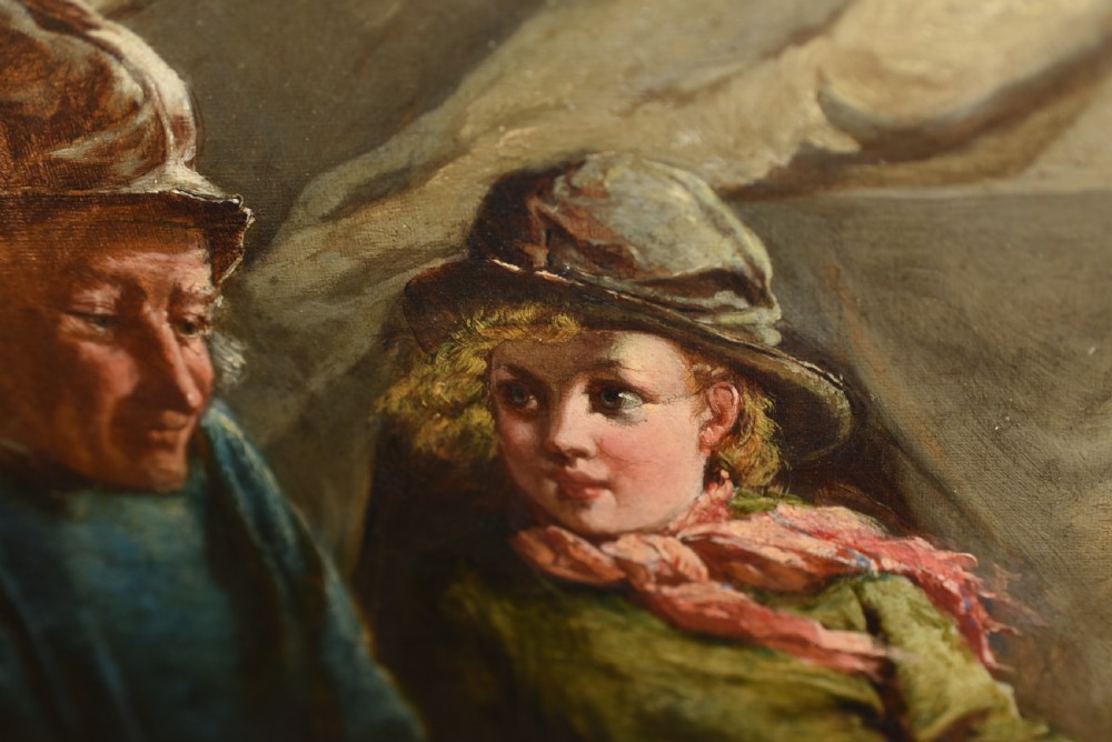 Victorian Oil Painting Portrait Girl and Fisherman Antique 1873 View VII