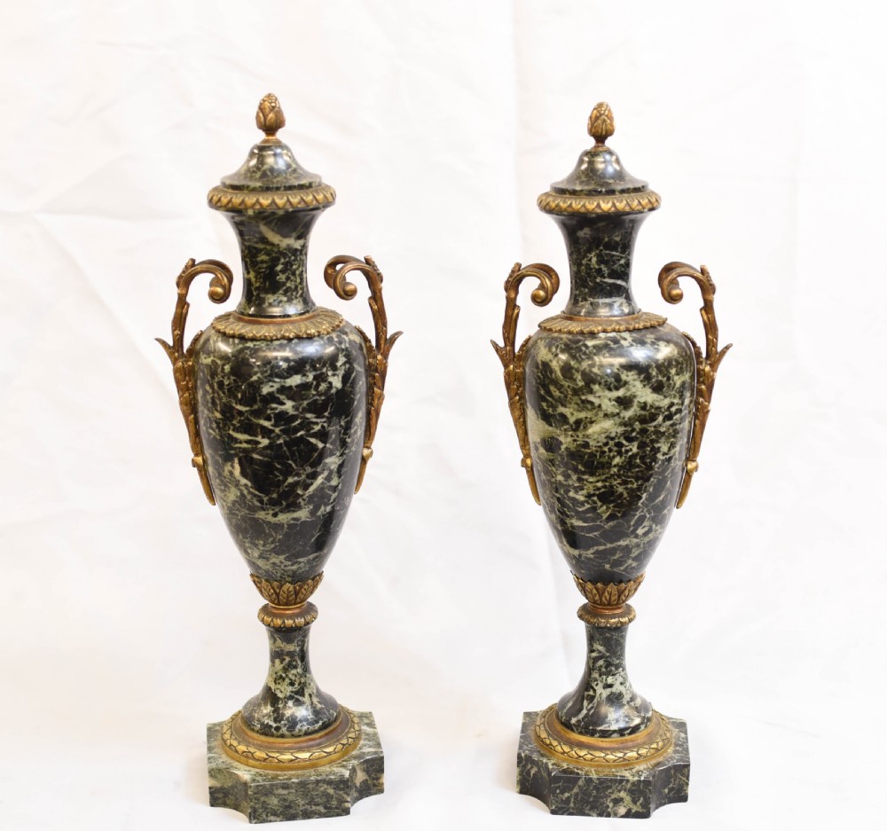 Pair French Marble Urns - Antique Empire Cassoulet Vases View III