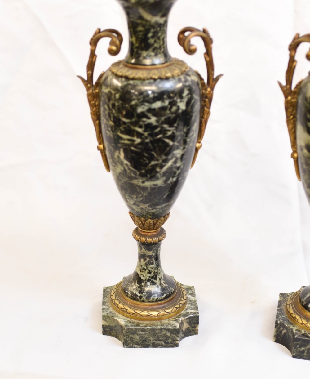 Pair French Marble Urns - Antique Empire Cassoulet Vases View IV