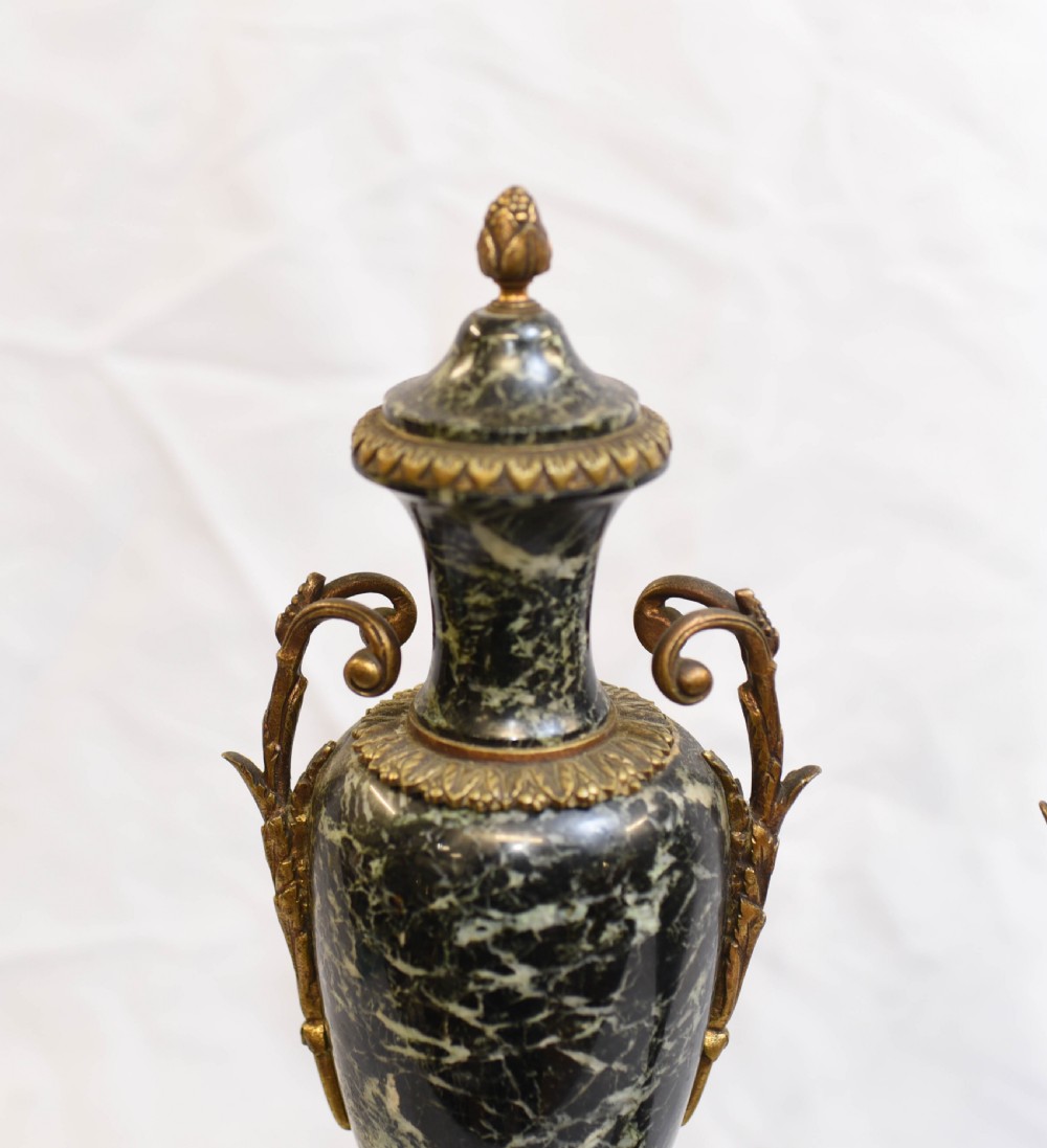Pair French Marble Urns - Antique Empire Cassoulet Vases View V