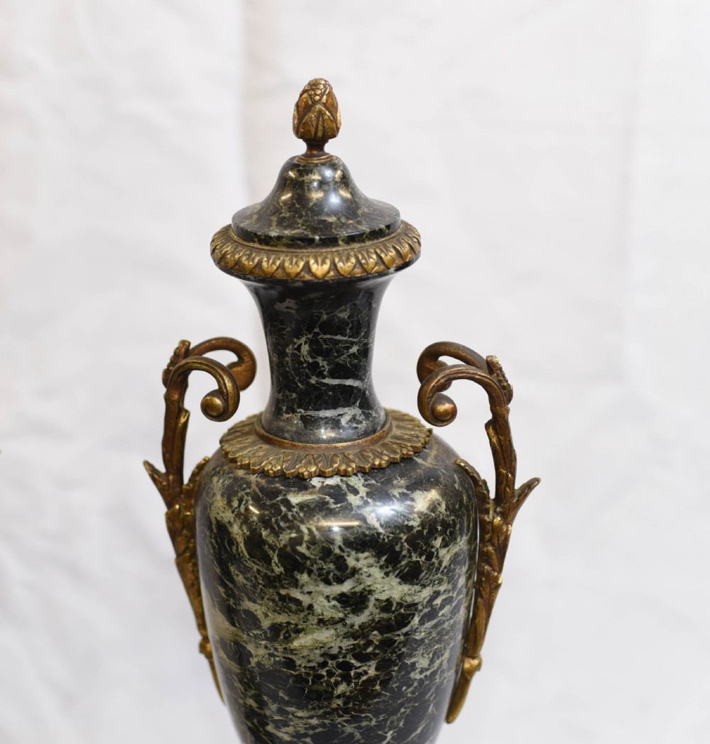 Pair French Marble Urns - Antique Empire Cassoulet Vases View VI