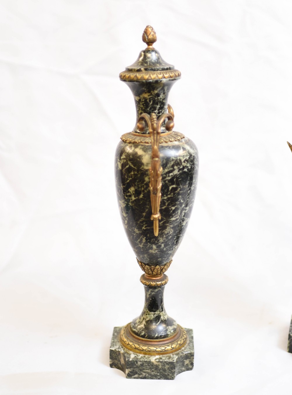 Pair French Marble Urns - Antique Empire Cassoulet Vases View XII