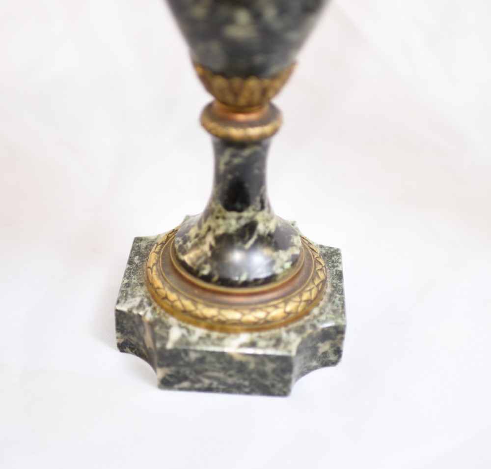 Pair French Marble Urns - Antique Empire Cassoulet Vases View XIII