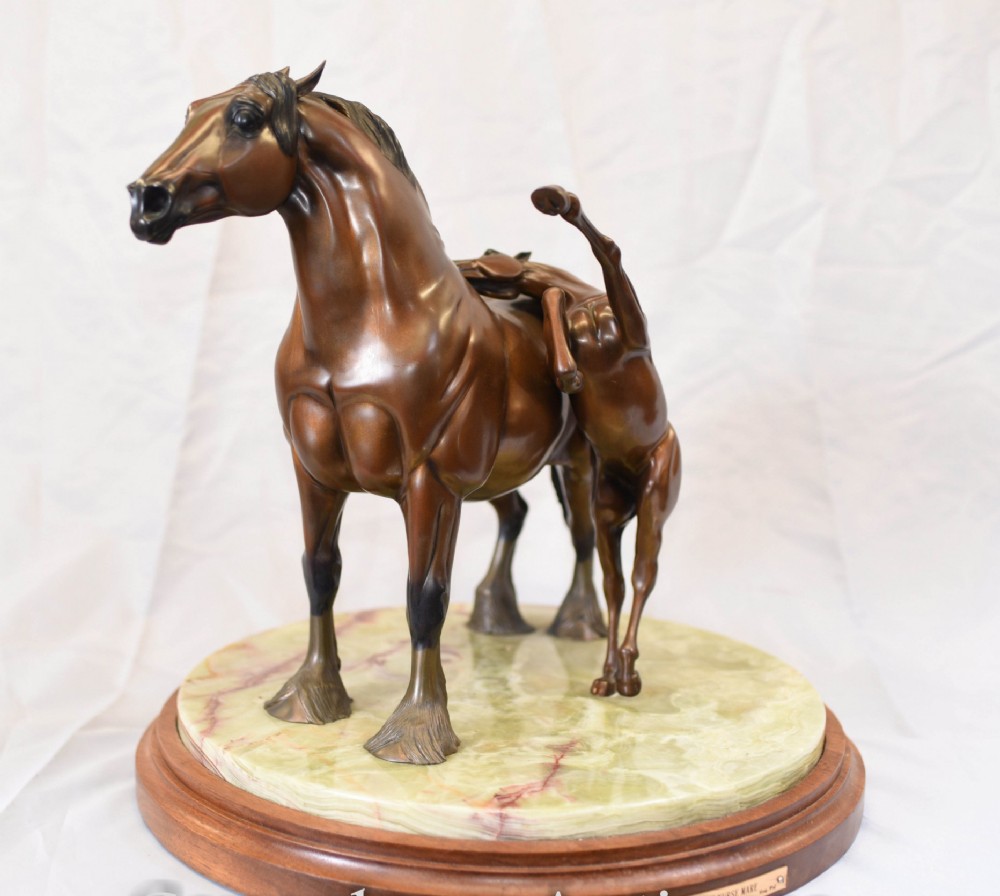Antique Bronze Horse Statue - The Patient Nurse Mare
