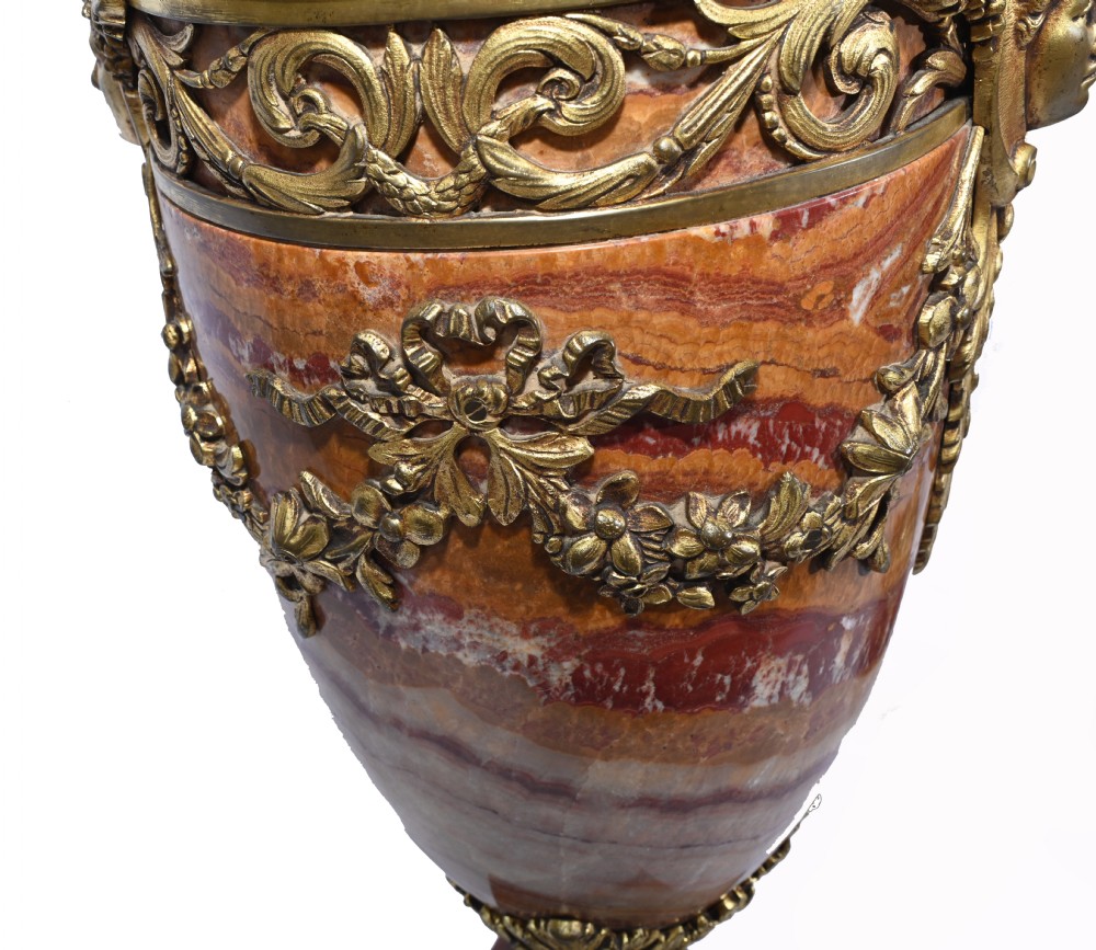 Pair French Marble Urns Amphora Cassolettes Empire 1890 View IV