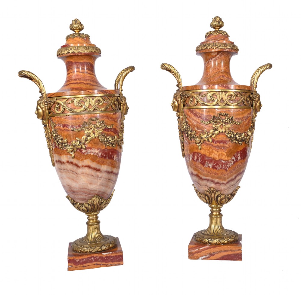 Pair French Marble Urns Amphora Cassolettes Empire 1890