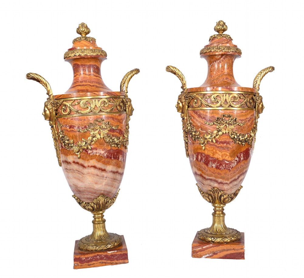 Pair French Marble Urns Amphora Cassolettes Empire 1890 View II