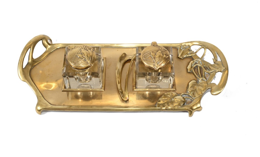Vintage Art Nouveau Inkwell Brass 1930s
