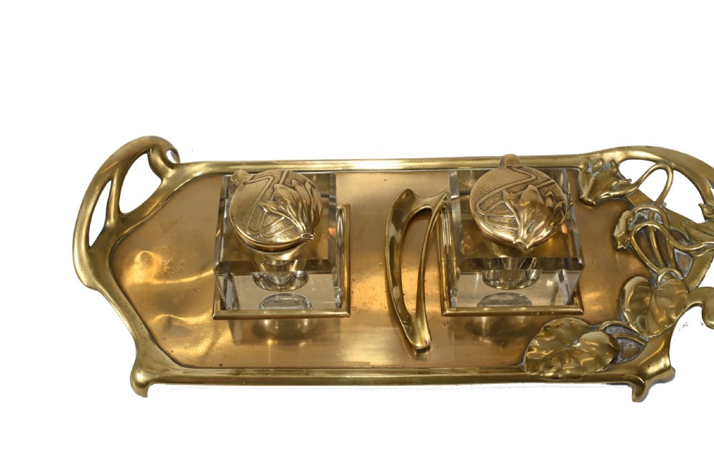 Vintage Art Nouveau Inkwell Brass 1930s View II