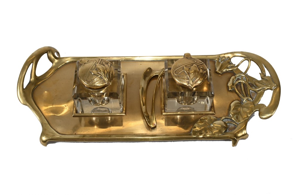 Vintage Art Nouveau Inkwell Brass 1930s View III