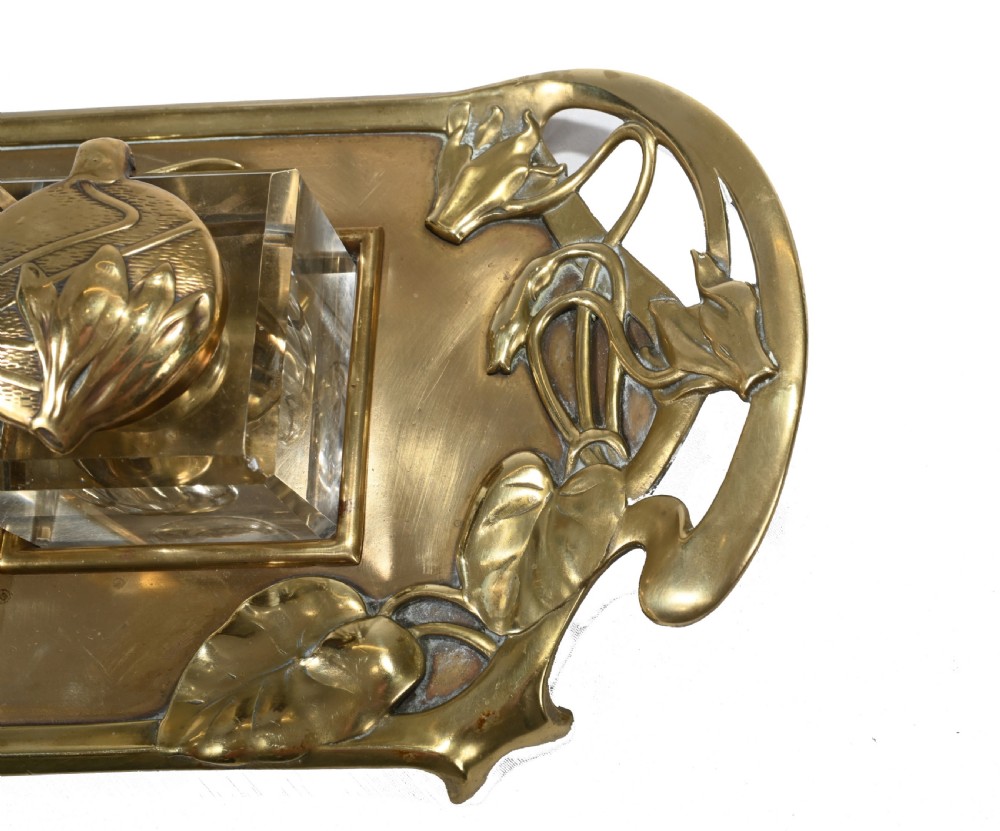 Vintage Art Nouveau Inkwell Brass 1930s View IV