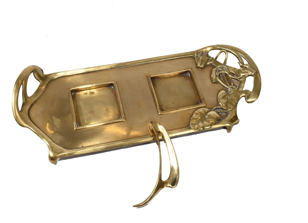 Vintage Art Nouveau Inkwell Brass 1930s View IX