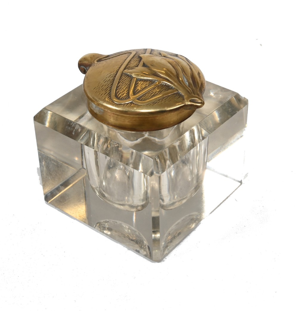 Vintage Art Nouveau Inkwell Brass 1930s View X