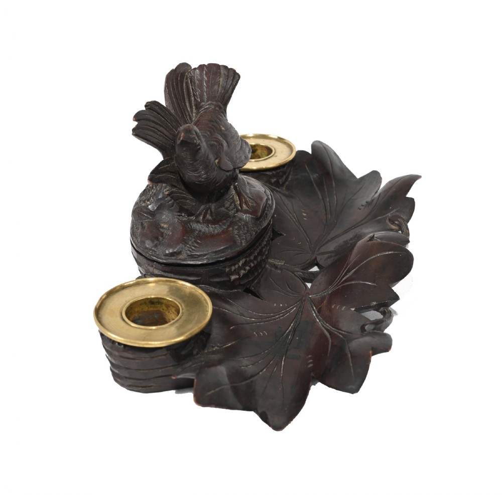 Black Forest Carved Inkwell Desk German Cuckoo Bird 1880 View VI