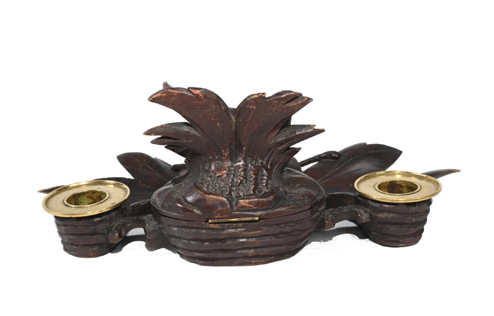 Black Forest Carved Inkwell Desk German Cuckoo Bird 1880 View VII