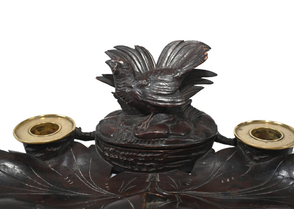 Black Forest Carved Inkwell Desk German Cuckoo Bird 1880 View VIII