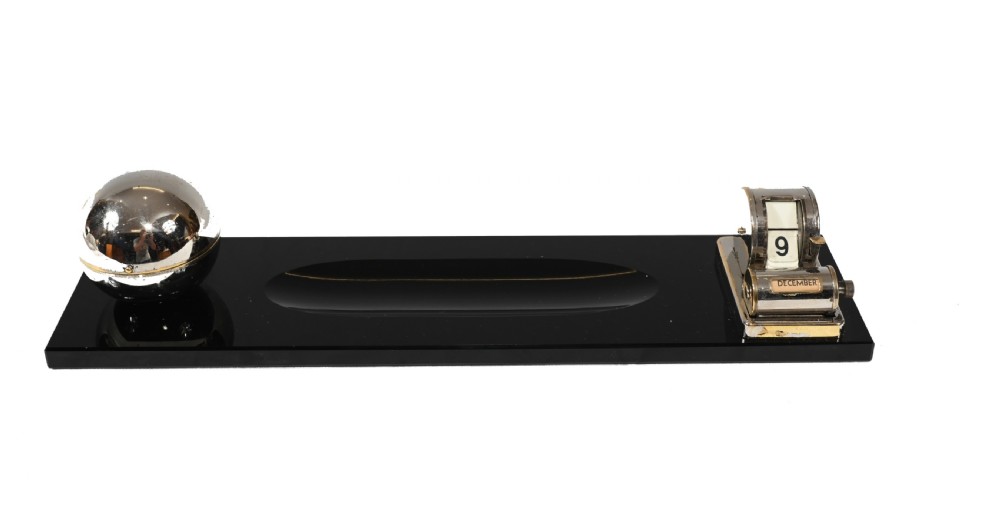 Art Deco Inkwell Desk Calendar 1930s Marble