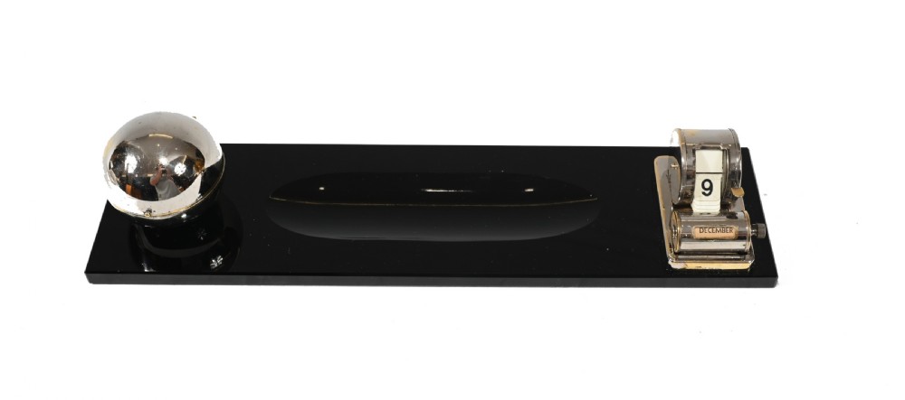 Art Deco Inkwell Desk Calendar 1930s Marble View II