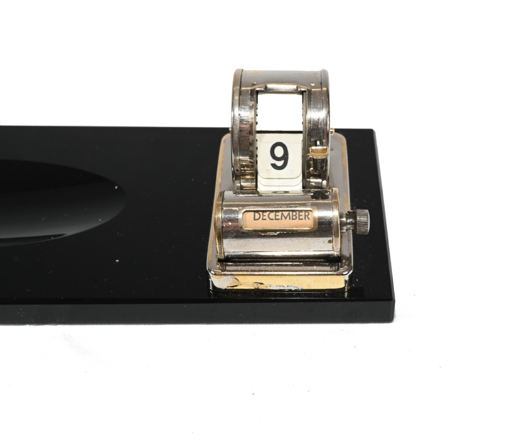 Art Deco Inkwell Desk Calendar 1930s Marble View III