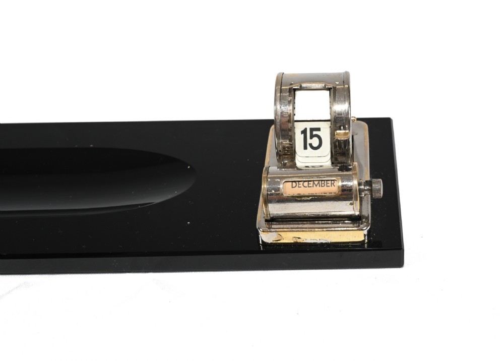 Art Deco Inkwell Desk Calendar 1930s Marble View V