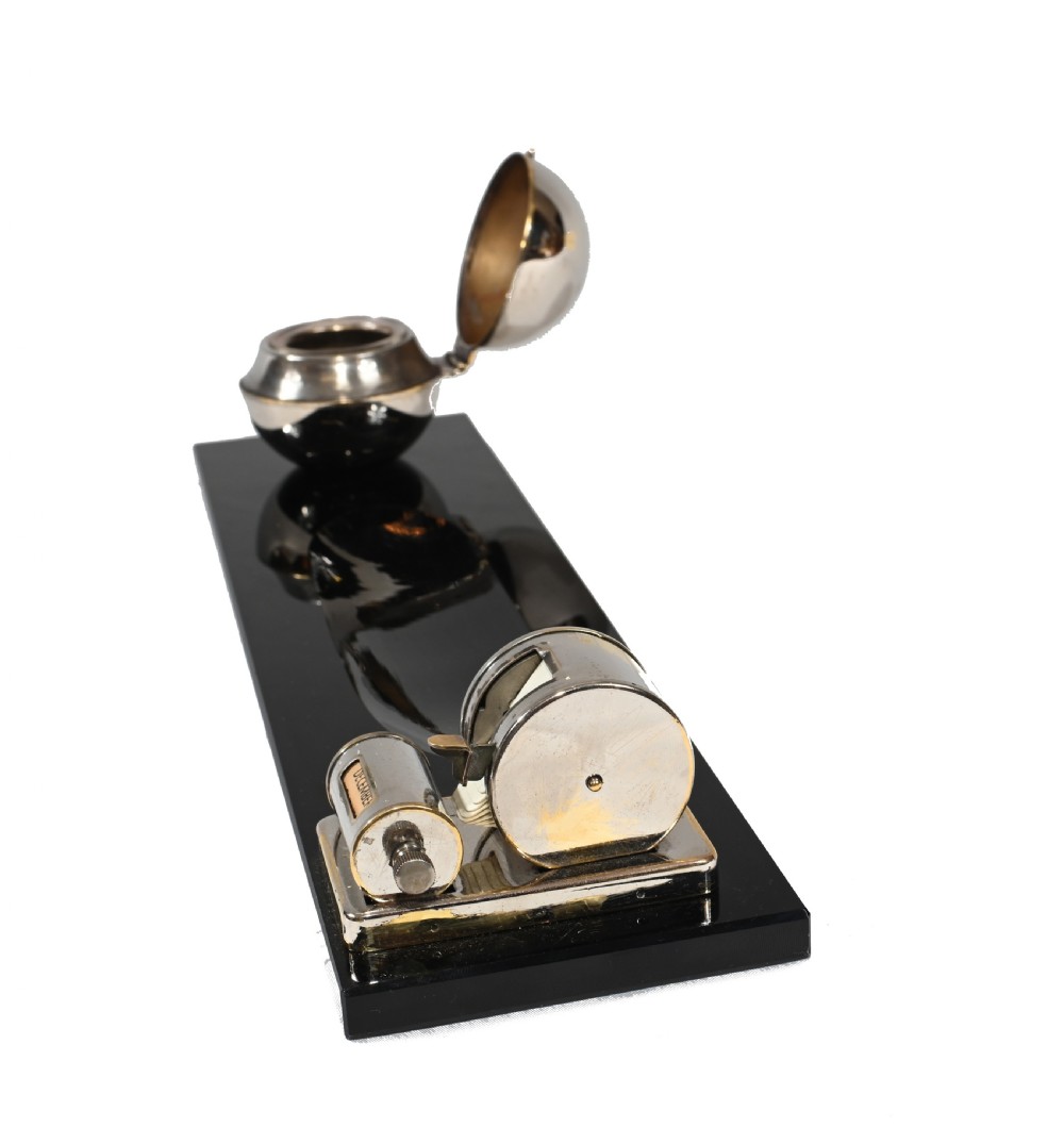 Art Deco Inkwell Desk Calendar 1930s Marble View VIII