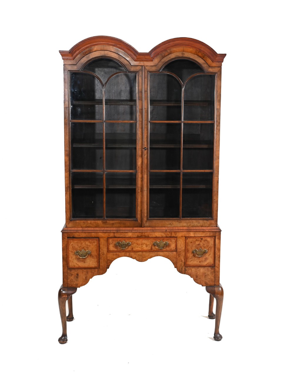 Antique Walnut Cabinet Bookcase Queen Anne Domed