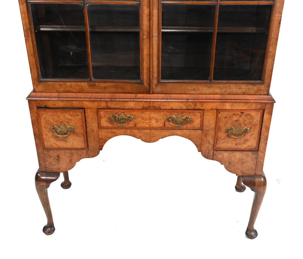 Antique Walnut Cabinet Bookcase Queen Anne Domed View II