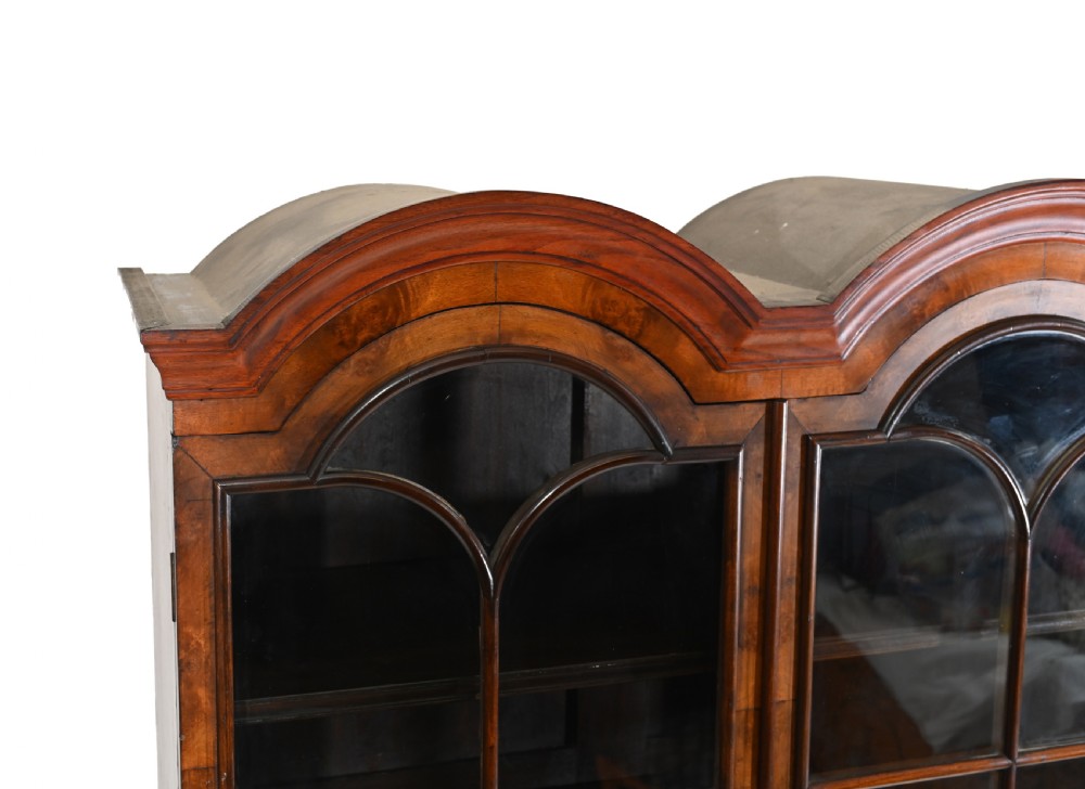 Antique Walnut Cabinet Bookcase Queen Anne Domed View III