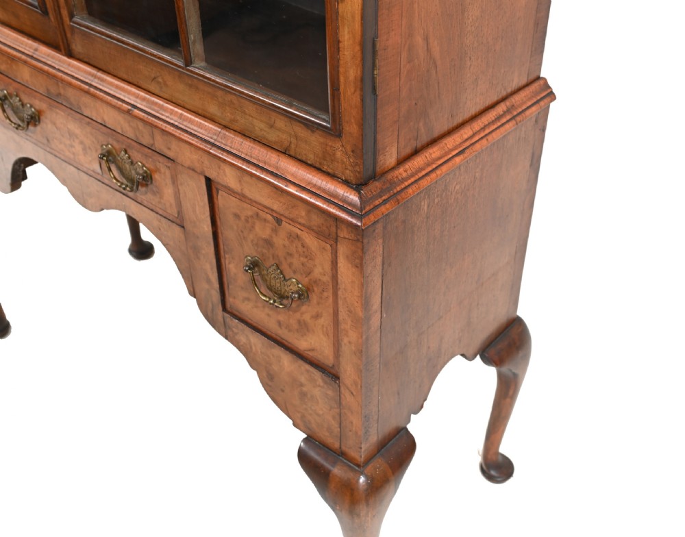 Antique Walnut Cabinet Bookcase Queen Anne Domed View V