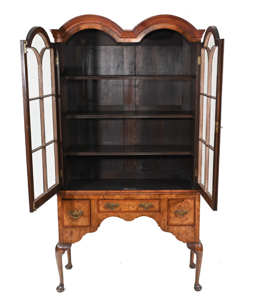 Antique Walnut Cabinet Bookcase Queen Anne Domed View VII