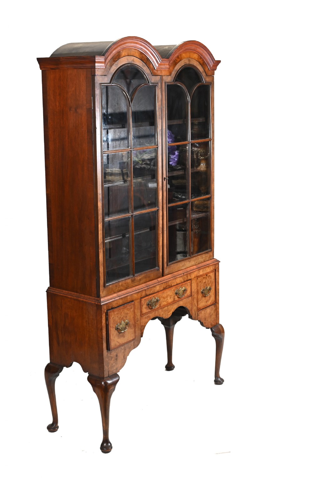 Antique Walnut Cabinet Bookcase Queen Anne Domed View VIII
