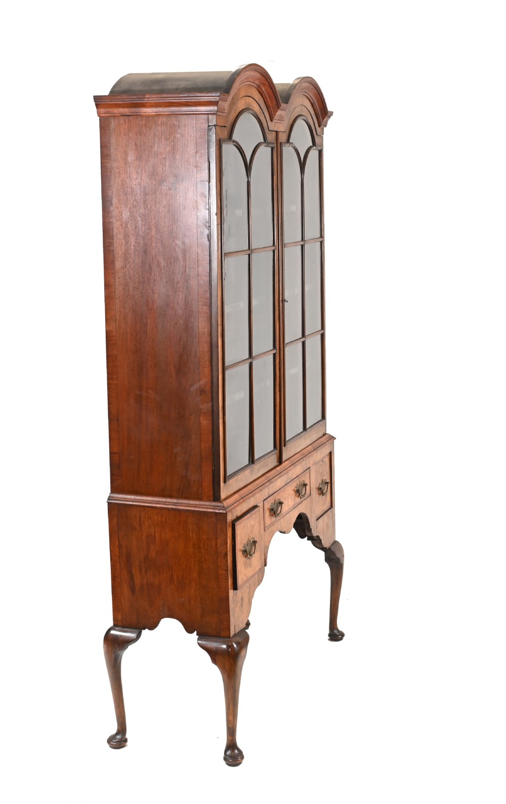 Antique Walnut Cabinet Bookcase Queen Anne Domed View IX