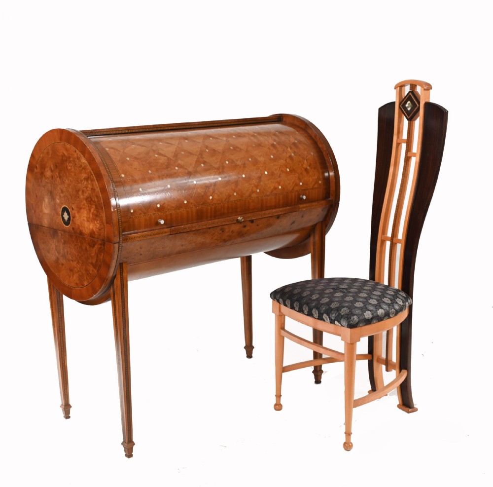 Art Deco Desk and Chair Set Roll Top Bureau 1920s Vintage View II