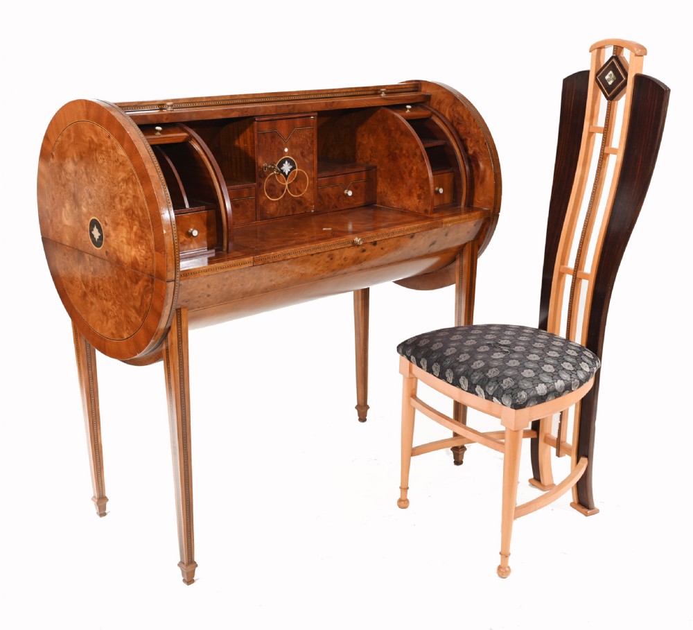Art Deco Desk and Chair Set Roll Top Bureau 1920s Vintage View III