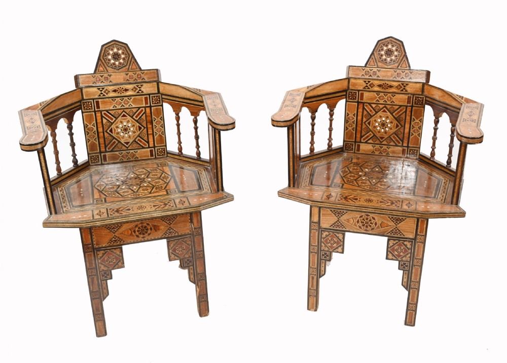 Pair Damascan Chairs Inlay Arabic Syrian Interiors 1920